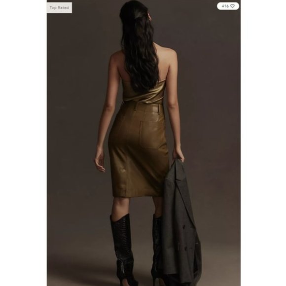 NWT-Anthropologie Maeve The Colette Green Faux Leather Skirt - L - Picture 4 of 5